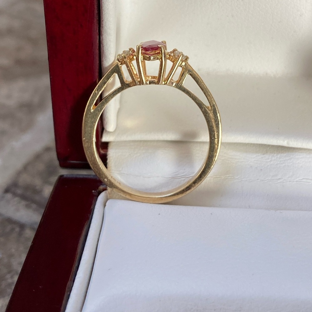 Solid 14kt Gold Diamond Ruby Ring Marquis Ruby - image 6